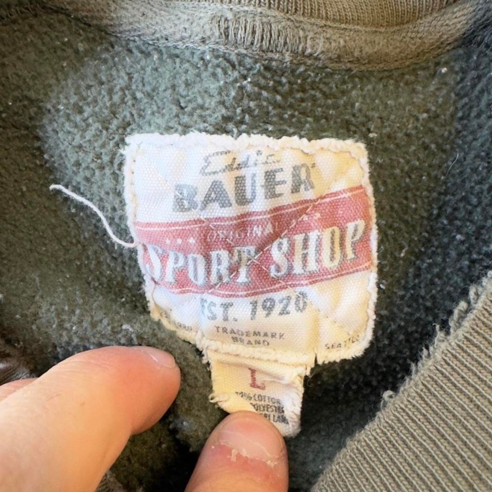 Vintage Eddie Bauer faded olive green heavyweight thrashed blank crewneck - Picture 2 of 6